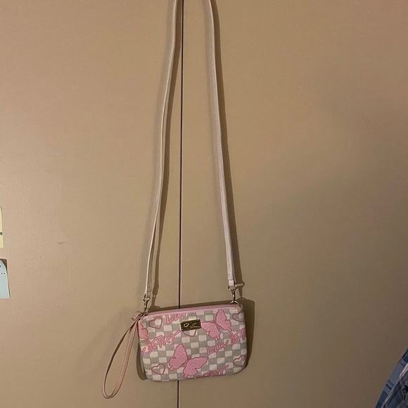 Luv Betsy Pink and Cream Butterfly Wristlet or Crossbody - Picture 3 of 6